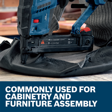 Bosch Grapadora de Corona Estrecha de 18 GA, 10-38 mm (3/8-1-1/2 pulg.) 6 mm, y Ø1.2 mm (18 ga), comúnmente utilizada para la fabricación de armarios y el montaje de muebles.