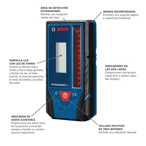 Imagen panorámica del receptor láser rotatorio de haz rojo modelo LR10.