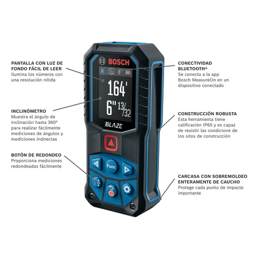 Imagen panorámica de la medida de distancia láser blaze modelo GLM165-27C.