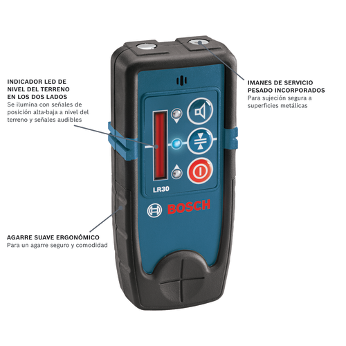 Imagen panorámica del receptor láser rotatorio de haz rojo modelo LR30.