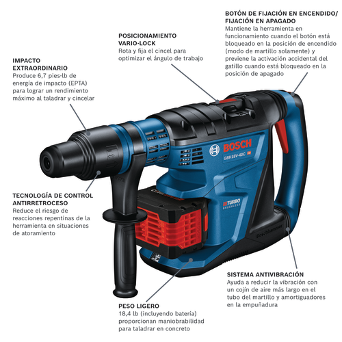 Cordless rotary hammer GBH18V-40CK27 model on walkaround view.