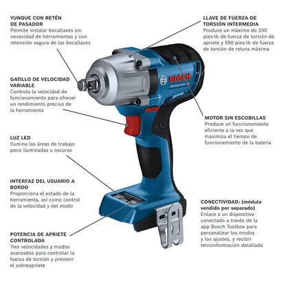 Taladro de impacto inalámbrico Bosch modelo GDS18V-330CN en vista panorámica.