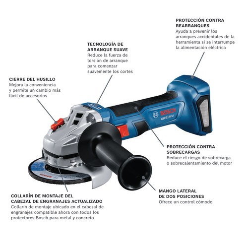 Amoladora angular inalámbrica modelo GWS18V-8 en vista panorámica.