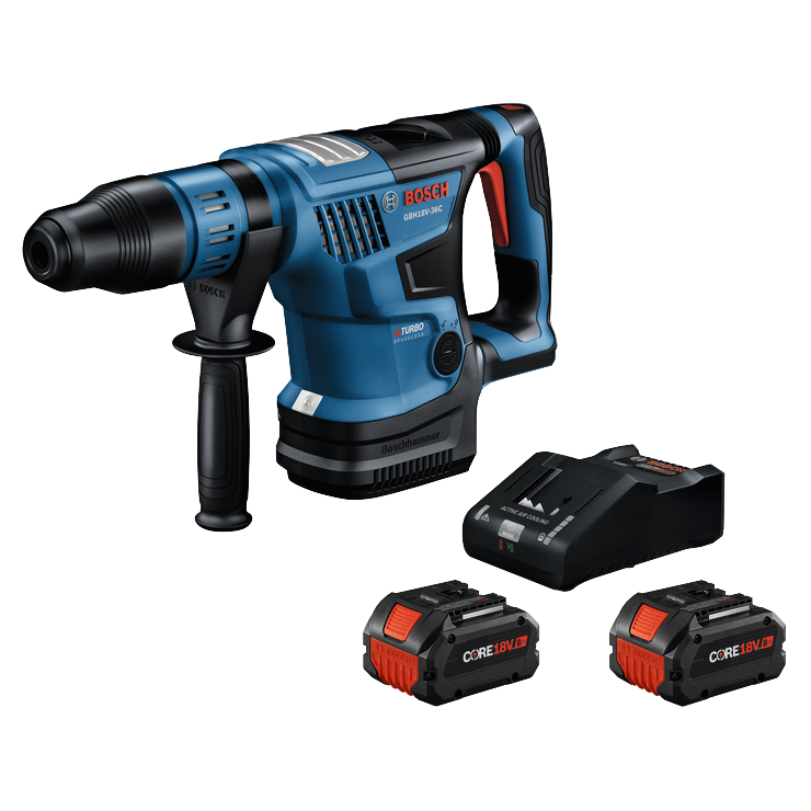 Taladro percutor Bosch GBH18V-36C, Turbo Brushless, con Boschhammer, baterías CORE18V 8Ah y cargador ACTIVE AIR COOLING.