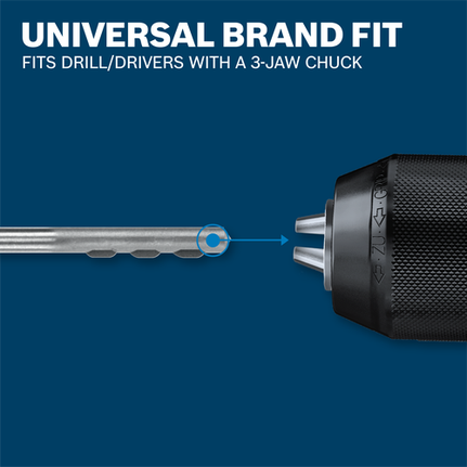 UNIVERSAL BRAND FIT, compatible con taladros/atornilladores con portabrocas de 3 mordazas.