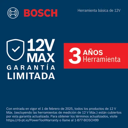 Insignias de garantía para productos 12 V máx., en español.