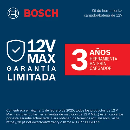 Insignias de garantía para productos 12 V máx., en español.