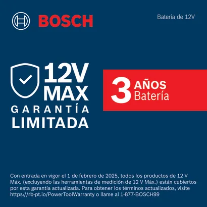 Insignias de garantía para productos 12 V máx., en español.