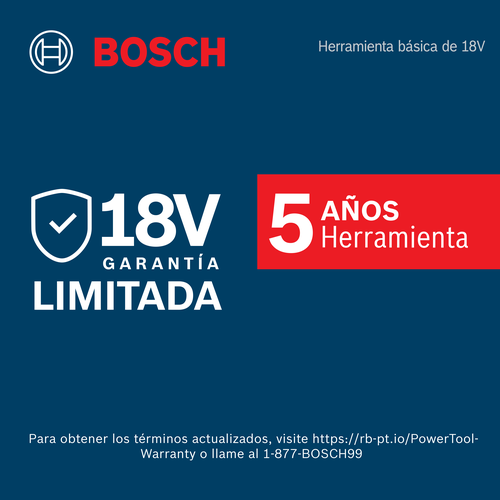 Bosch battery warranty badge 18V models for 5 years of warranty.