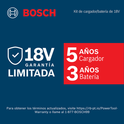 Bosch battery warranty badge 18V models for 5 years of warranty.