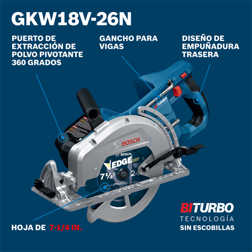 Bosch cordless circular saw GKW18V-26N model product information ATF image.