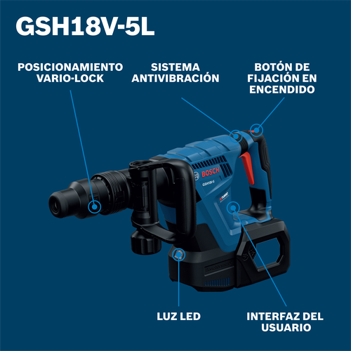 Martillo demoledor Bosch GSH18V5L, imagen de información del producto para la sección visible.