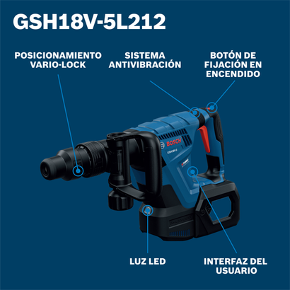 Martillo demoledor Bosch GSH18V-5L212, imagen de información del producto para la sección visible.