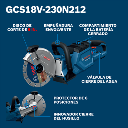 Bosch cordless cut off saw GCS18V-230N model product information ATF image.