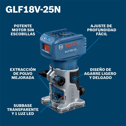 Bosch cordless trim router GLF18V-25N
model product information ATF image.