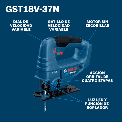 Bosch cordless jigsaw GST18V-37N model product information ATF image.