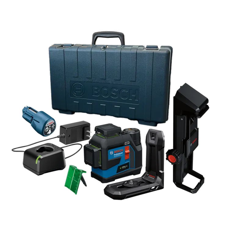 Kit nivel láser profesional Bosch GLL330-42CG, con maletín de transporte, cargador y accesorios.