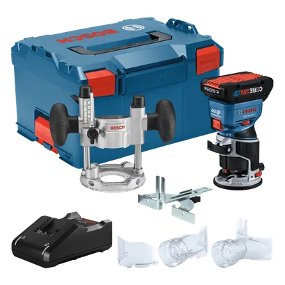 Bosch GKF18V-25 COLT fresadora inalámbrica, accesorios, batería y maletín L-Box.