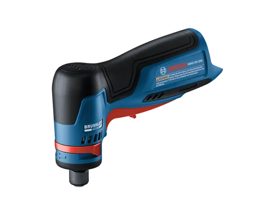 Bosch GWG12V-20S herramienta con motor sin escobillas; texto de advertencia visible.