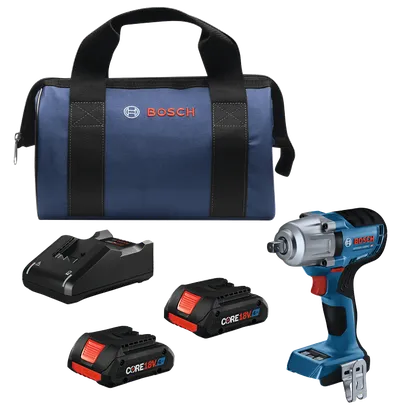 Kit de bolsa, baterías, cargador, llave y atornillador de impacto inalámbrico Bosch AMPshare CORE18V GDS18V-330PCB25.