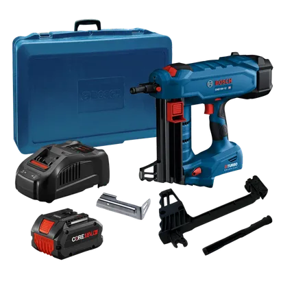 Bosch GNB18V-12 HD clavadora, maletín, cargadores, baterías y accesorios.