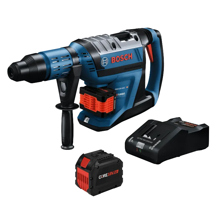 Bosch PROFACTOR™ 18V SDS-max® 1-7/8 In. Rotary Hammer with 2 CORE18V® 12 Ah High Power Batteries.