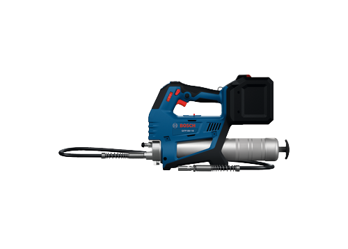 Pistola engrasadora Bosch GFP18V-10 de 18 V mostrada en una vista lateral sobre fondo blanco.