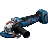 Amoladora angular sin escobillas Bosch GWS18V-11PS con interruptor de palanca antibloqueo de 4-1/2–5" y 18 V, sin batería sobre fondo blanco.