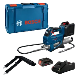 Kit de pistola engrasadora Bosch GFP18V-10 18V con una (1) batería de iones de litio 18 V de 2 Ah y un cargador para batería de iones de litio GAL18V-21 18V.