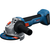 Bosch GWS18V-8-2 18V Brushless 4-1/2 In. Angle Grinder with Slide Switch without battery shown in a dynamic view.