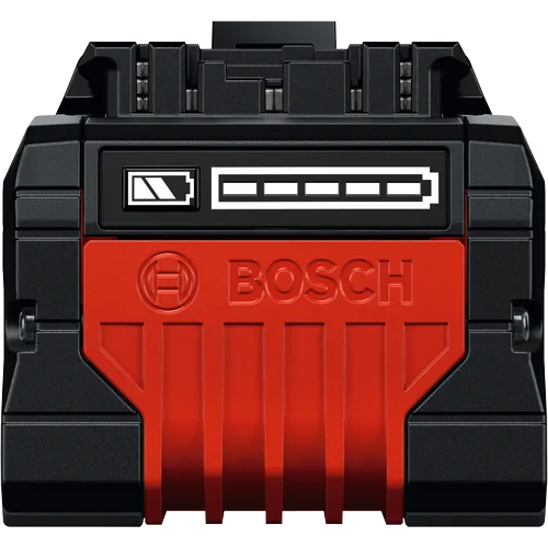 Imagen del producto de la batería Bosch EXBA18V-80 EXPERT de iones de litio de 18V y 8 Ah de alta potencia, mostrada desde la parte posterior sobre un fondo blanco.
