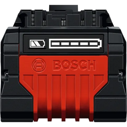 Imagen del producto de la batería Bosch EXBA18V-80 EXPERT de iones de litio de 18V y 8 Ah de alta potencia, mostrada desde la parte posterior sobre un fondo blanco.