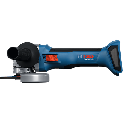 Bosch GWS18V-8-2 18V Brushless 4-1/2 In. Angle Grinder with Slide Switch without battery shown in a side profile view.