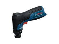 La lijadora automotriz inalámbrica Bosch GSS12V-32 de 12 V en una vista dinámica del producto sobre un fondo blanco.