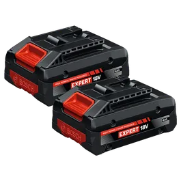 Paquete de dos baterías High Power de iones de litio Bosch EXBA18V-40 EXPERT de 18 V y 4 Ah, mostrado sobre un fondo blanco.