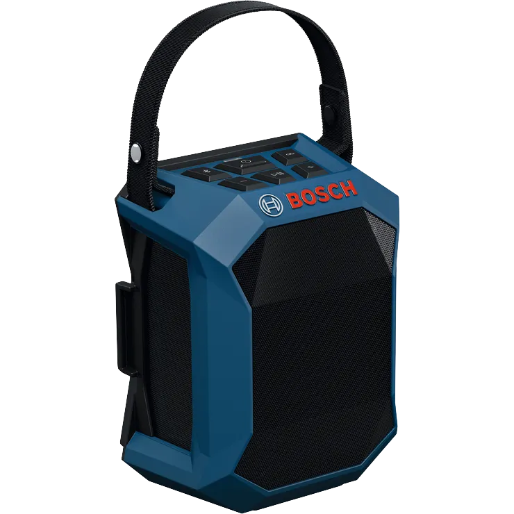 Vista dinámica del producto: bocina Bluetooth® para trabajo Bosch GPB18V-1CN de 18 V, colocada cerca de una ventana.