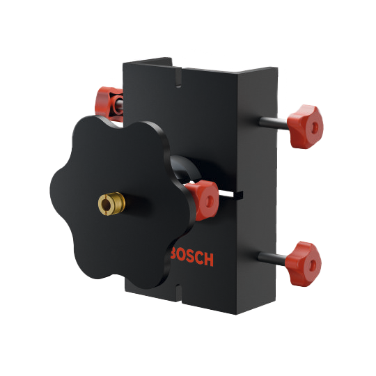 El soporte para tablas de replanteo Bosch BB1 en una vista dinámica del producto sobre fondo blanco.