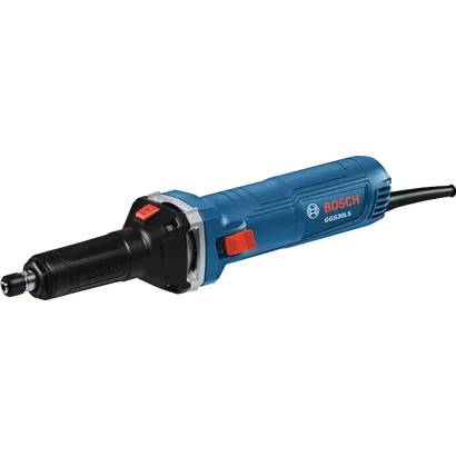 Imagen dinámica del producto: amoladora de 6 A con interruptor deslizante Bosch GGS30LS, sobre fondo blanco.