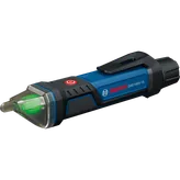 Vista dinámica del producto: probador de voltaje sin contacto Bosch GVD1000-15, sobre fondo blanco.