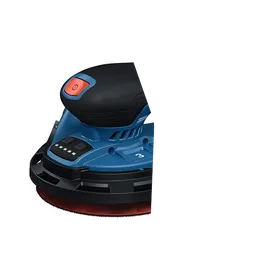 Vista dinámica del producto: lijadora roto orbital Bosch GEX18V-150-3N de 18 V y 6", sobre fondo blanco.