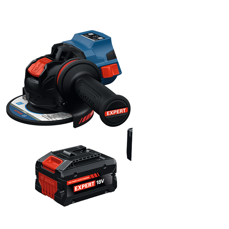 Vista dinámica del producto: kit de amoladora angular con interruptor deslizante Bosch EXWS18V-15SB18X 18 V EXPERT de 5 a 6".