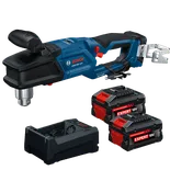 Imagen dinámica del producto sobre fondo blanco: Taladro de ángulo recto de alto torque de Bosch GRD18V-127B26X de 18 V y 1/2".