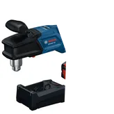 Imagen dinámica del producto sobre fondo blanco: Taladro de ángulo recto de alto torque de Bosch GRD18V-127B26X de 18 V y 1/2".