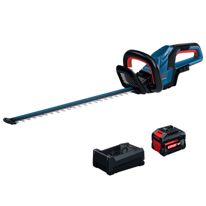 The Bosch GHE18V-60-2N18X 18V 24 In. Cordless Hedge Trimmer Kit in a product image dynamic view.