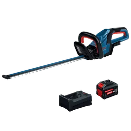 The Bosch GHE18V-60-2N18X 18V 24 In. Cordless Hedge Trimmer Kit in a product image dynamic view.