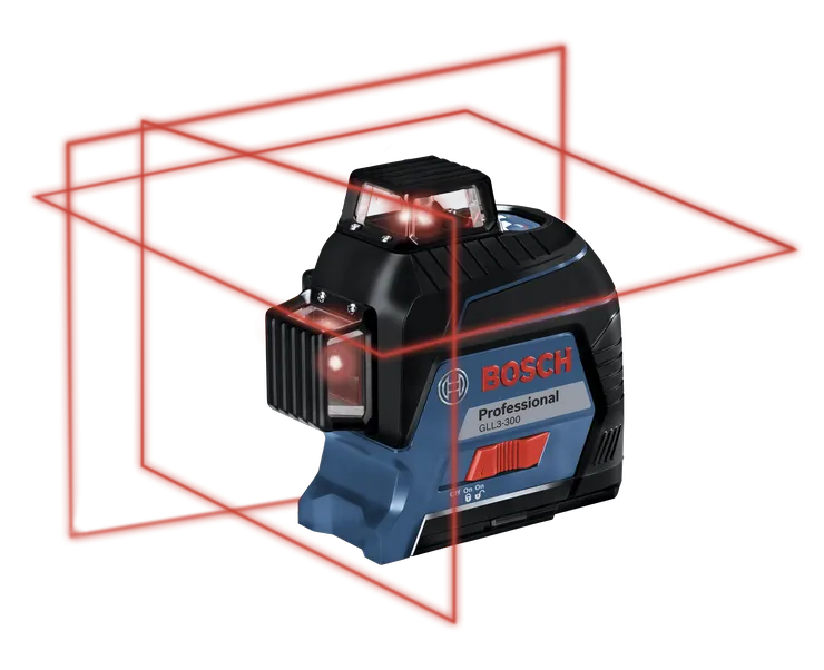 Product Image Dynamic of Bosch GLL3-300 360⁰ Three-Plane Leveling and Alignment-Line Laser on a white background.