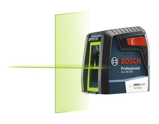 Product Image Dynamic of Bosch GLL40-20G Green-Beam Self-Leveling Cross-Line Laser on a white background.