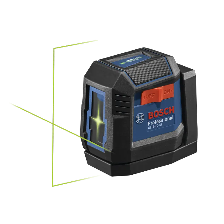 Product Image Dynamic of Bosch GLL50-20G Green-Beam Self-Leveling Cross-Line Laser on a white background.