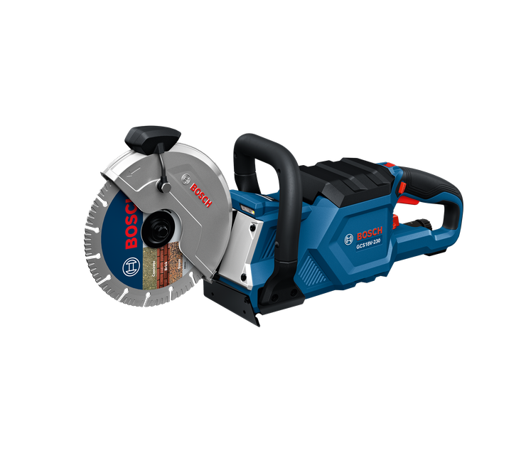 Product Image Dynamic of Bosch GCS18V-230N 18V Brushless 9 In. Cutoff Saw (Bare Tool) on a white background.
