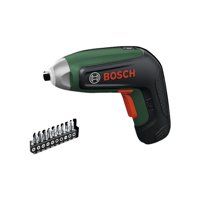 Product Image Dynamic of Bosch IXO 4V Max Screwdriver and Bits Set on a white background.